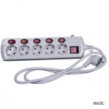 steck! Túláramvédős külön kapcsolható elosztó, 5 aljzat, 1,5 m