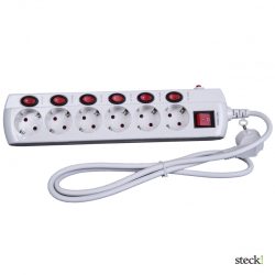   steck! Túláramvédős külön kapcsolható elosztó, 6 aljzat, 3 m
