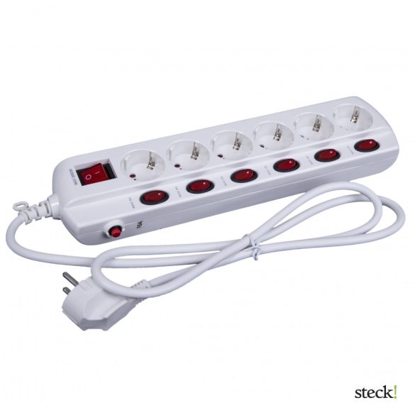 steck! Túláramvédős külön kapcsolható elosztó, 6 aljzat, 3 m