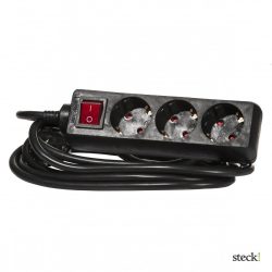 steck! 3-as elosztó, 3 m, kapcsolóval, fekete