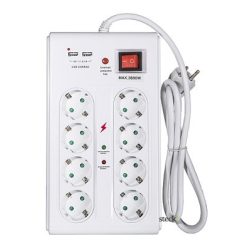   steck! 8-as földelt + 2 USB port elosztó főkapcsolóval, TÚLFESZÜLTSÉG- ÉS TÚLTERHELÉS ELLENI VÉDELEMMEL