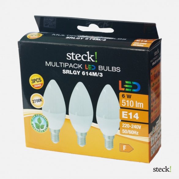 steck! MULTIPACK (3 db) LED gyertya 6W E14, meleg fehér