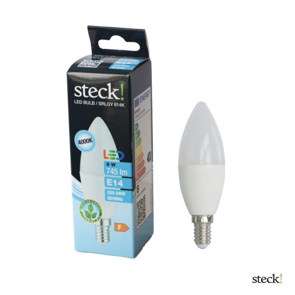 LED izzó 8W, E14, gyertya, 4000K