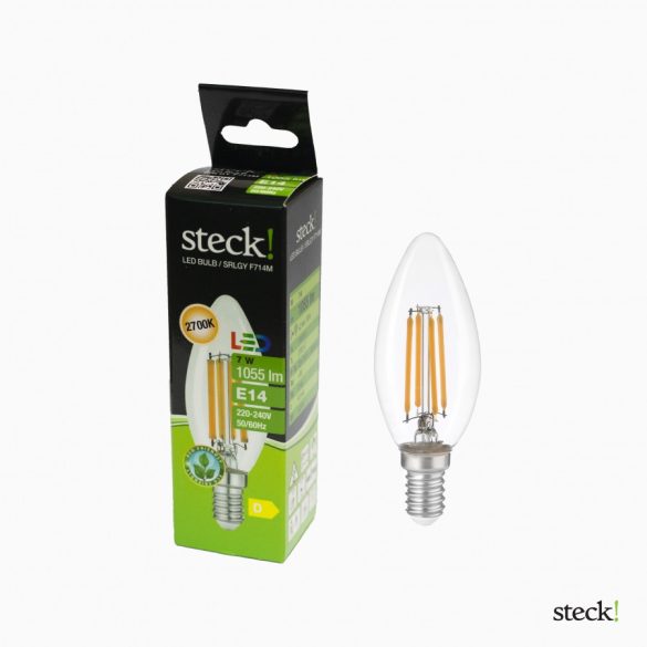 LED filament fényforrás 7W E14 2700K gyertya