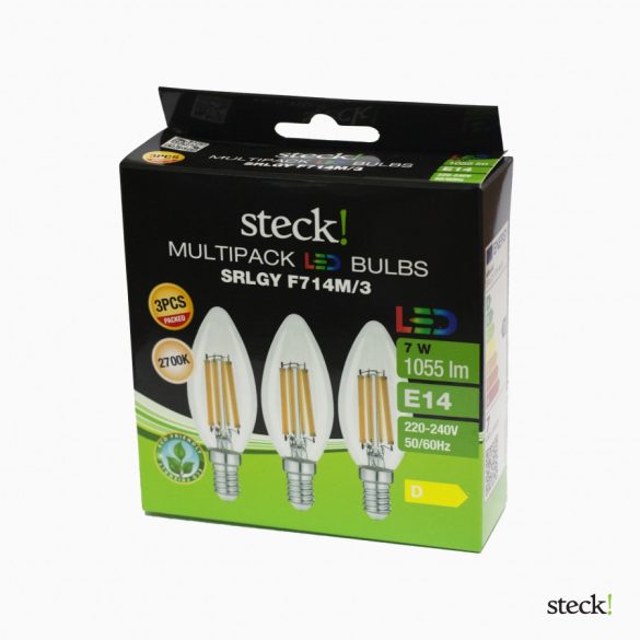LED filament fényforrás 7W E14 2700K gyertya MULTIPACK