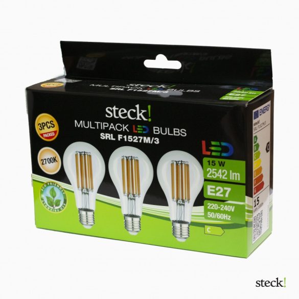 LED filament fényforrás 15W E27 2700K MULTIPACK