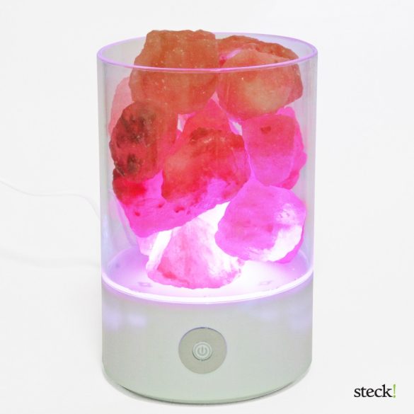 Színváltos, dimmelhető, USB aljzatos sókristálylámpa