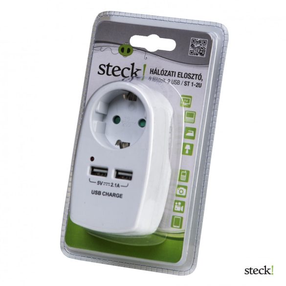 steck! Hálózati elosztó, 1 földelt, 2 USB